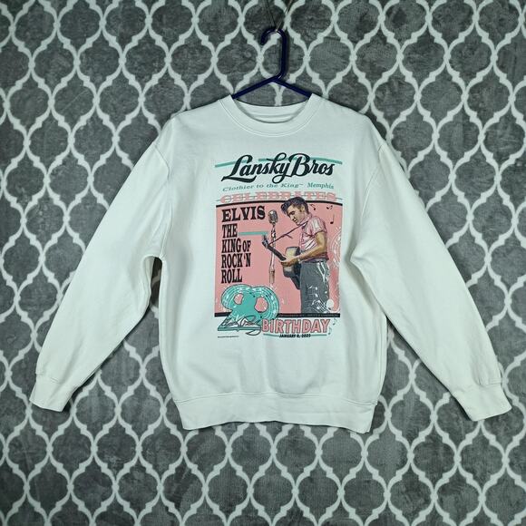 Elvis Presley Lansky Bros Sweatshirt Women Large White Memphis 2025 Graphic - Picture 2 of 7